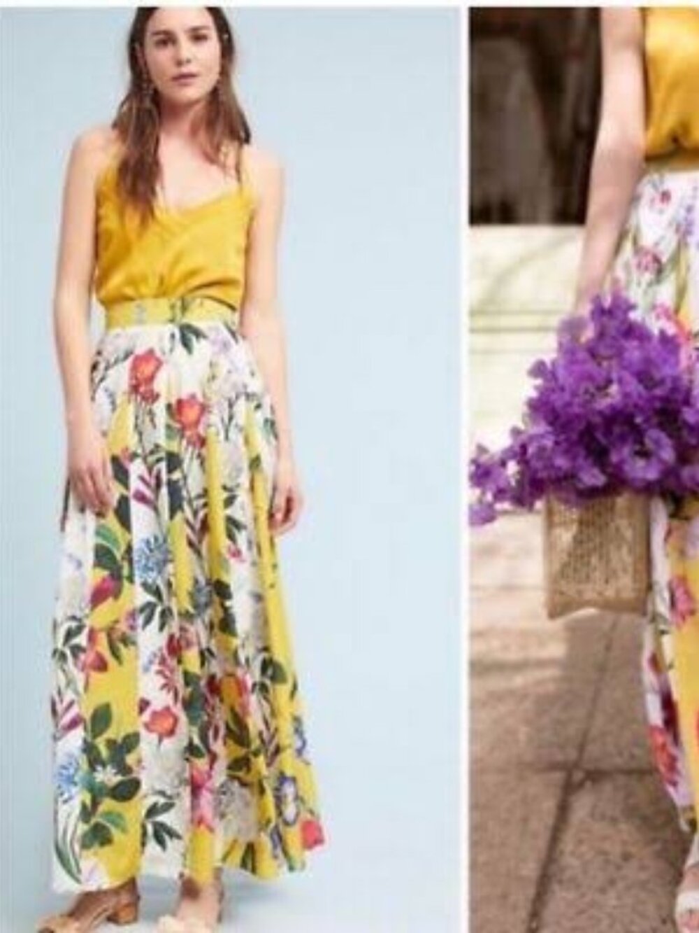 Size 0 Anthropologie Aprile Skirt - Yellow Floral Maxi Roccoco Sand